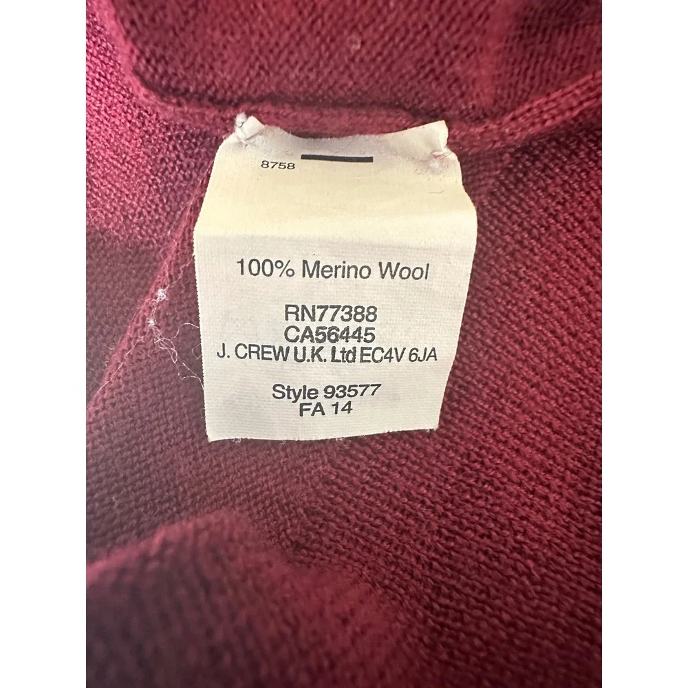 J.Crew Womens Merino Wool Crewneck Sweater S Burgundy Red 3/4 Sleeve Pullover